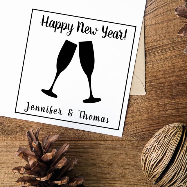 Stylish/Happy New Year + Couple/ Champagne Glasses Rubber Stamp (Stylish/Happy New Year + Couple/ Champagne Glasses Rubber Stamp)