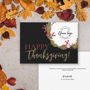 Stylish Happy Thanksgiving Custom business logo Holiday Card