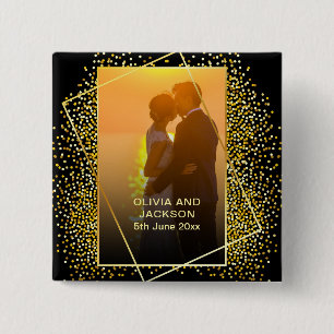 Stylish Happy Valentine Gold Glitter couple photo 15 Cm Square Badge