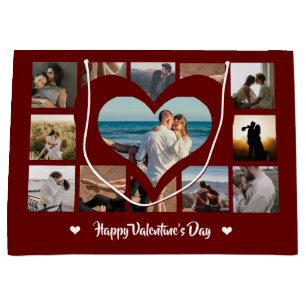 Stylish Happy Valentine XO Photo Collage Red Large Gift Bag