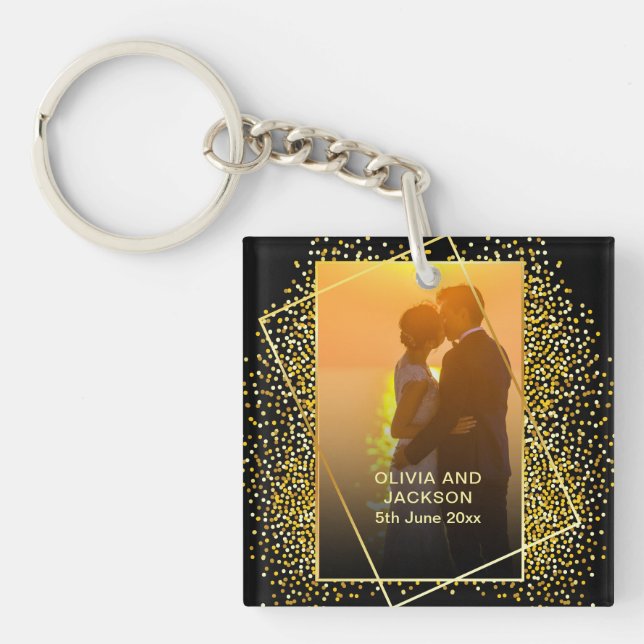 Stylish Happy Valentine's Gold Glitter   Key Ring (Front)