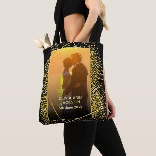 Stylish Happy Valentine's Gold Glitter Tote Bag