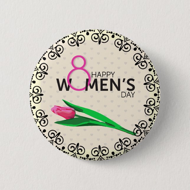 Stylish Happy Womens Day Custom Size Pin Button (Front)