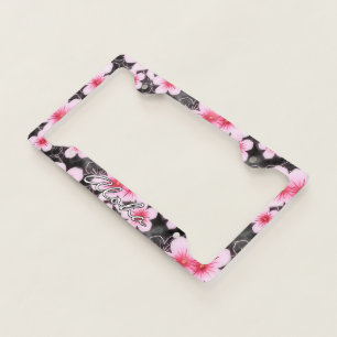Stylish Hawaiian Hibiscus Floral Art Pattern Licence Plate Frame