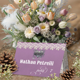 Stylish Heart & Lace - Lavender Place Card