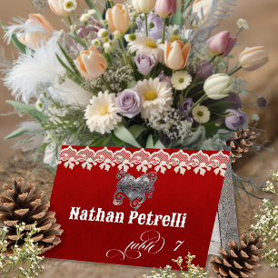 Stylish Heart & Lace - Red Place Card
