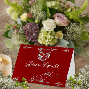 Stylish Heart & Scrolls - Red Place Card