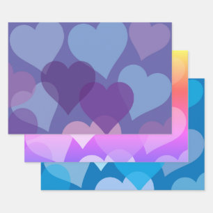 Stylish Hearts Theme Blue Pink Purple Wrapping Paper Sheet