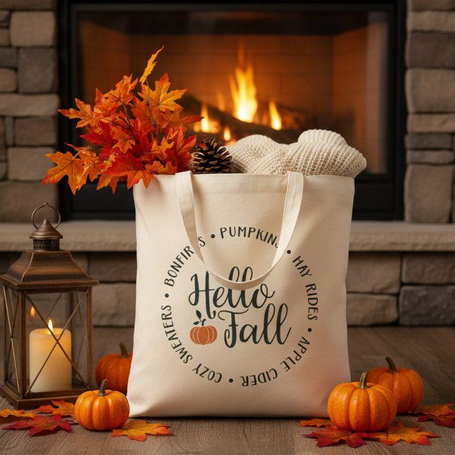 Stylish Hello Fall Classic Autumn Tote Bag (Stylish Hello Fall Classic Autumn ToteBag: Pumpkins, Hay Rides, Apple Cider, Cozy Sweaters, Bonfires)