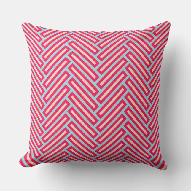 Stylish HerringBone Red Blue Cream Cushion (Front)