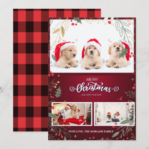 Stylish Holly Berries Red Buffalo Plaid,Your Photo Invitation