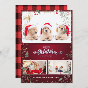 Stylish Holly Berries Red Buffalo Plaid,Your Photo Invitation