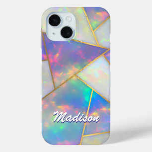 Stylish holographic agate geometric iPhone 15 case