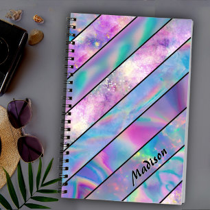 Stylish holographic chic blue pink notebook