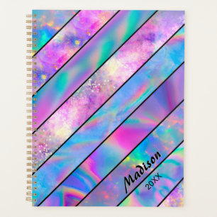 Stylish holographic chic blue pink planner