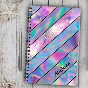 Stylish holographic chic blue pink sketchbook  notebook