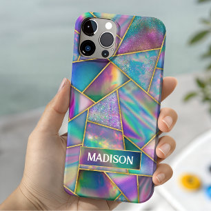 Stylish holographic chic faux gold iPhone 15 case