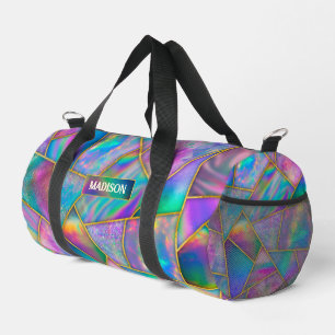 Stylish holographic chic faux gold duffle bag