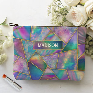 Stylish holographic chic faux gold geometric girly accessory pouch