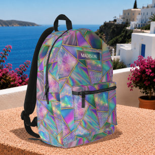 Stylish holographic chic faux gold geometric printed backpack