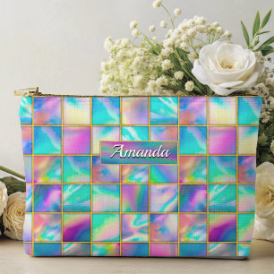 Stylish holographic trendy faux gold geometric accessory pouch