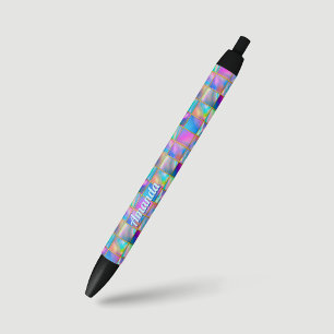 Stylish holographic trendy faux gold geometric black ink pen