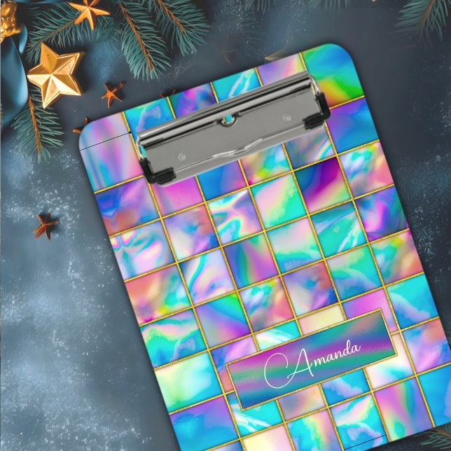 Stylish holographic trendy faux gold geometric clipboard (Creator Uploaded)