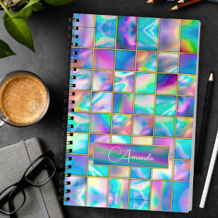 Stylish holographic trendy faux gold geometric notebook