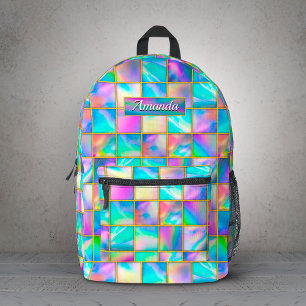 Stylish holographic trendy faux gold geometric printed backpack