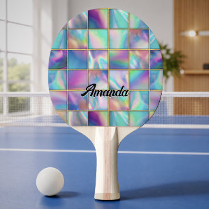Stylish holographic trendy faux gold square ping pong paddle