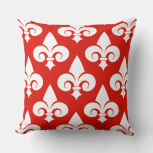 Stylish Home Decor Red White Fleur de Lis Pattern Cushion