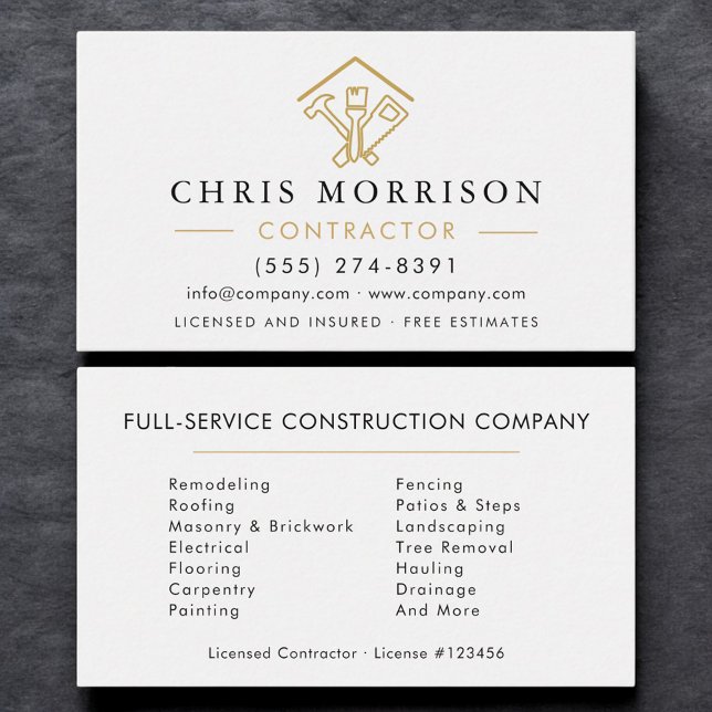 Stylish Home Repairs Construction Contractor Business Card (Creator Uploaded)