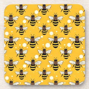 Stylish Honeybees Pattern Yellow Coaster