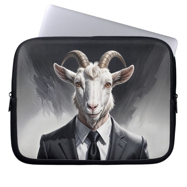 Stylish horned figure in sharp formal attire art laptop sleeve (Front)