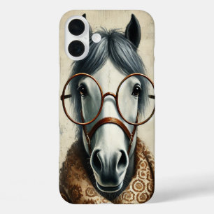 Stylish Horse with Glasses – Funny Vintage Art iPhone 16 Plus Case