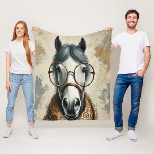 Stylish Horse with Glasses – Funny Vintage Art Fleece Blanket