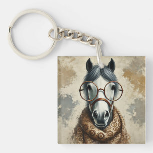 Stylish Horse with Glasses – Funny Vintage Art Key Ring