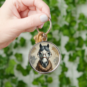 Stylish Horse with Glasses – Funny Vintage Art Key Ring
