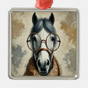 Stylish Horse with Glasses – Funny Vintage Art Metal Tree Decoration
