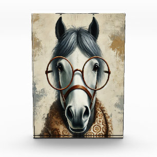 Stylish Horse with Glasses – Funny Vintage Art Photo Block