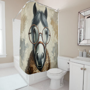 Stylish Horse with Glasses – Funny Vintage Art Shower Curtain
