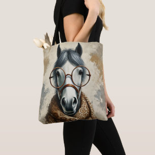 Stylish Horse with Glasses – Funny Vintage Art Tote Bag