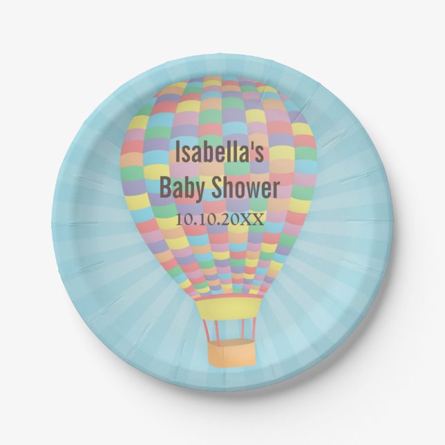 Stylish Hot Air Balloon Baby Shower Supplies Paper Plate (Front)