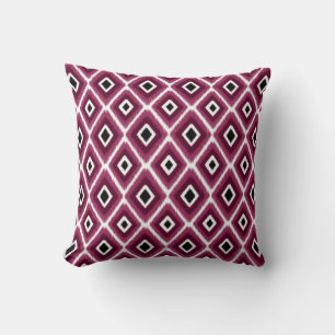Stylish Hot Pink Black Ikat Pattern Cushion