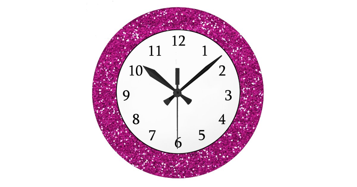 Stylish Hot Pink Glitter Large Clock Zazzle