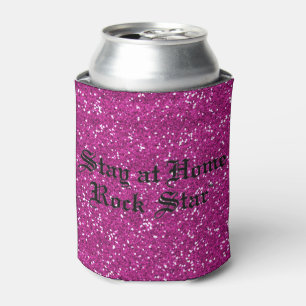 Stylish Hot Pink Glitter Stay At Home Rock Star Can Cooler