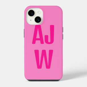 Stylish Hot Pink Monogram iPhone 14 Case