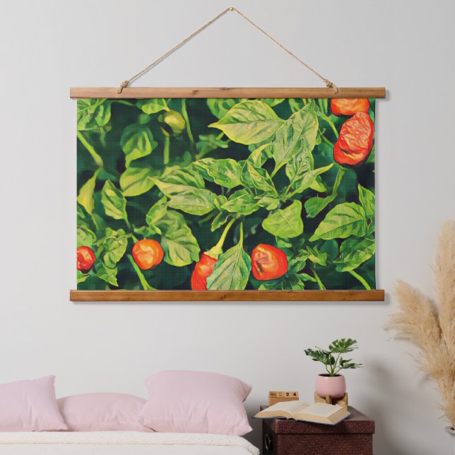 Stylish Hot Red Green Chilli Yummy Peppers Pepper Hanging Tapestry (Bedroom)