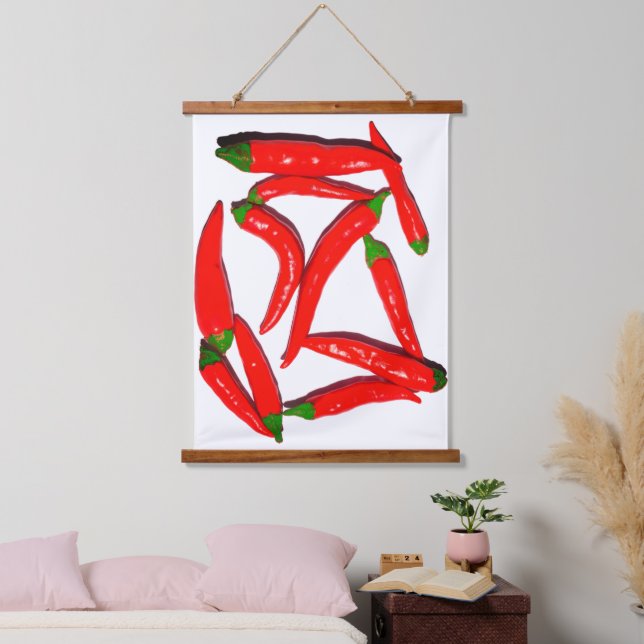 Stylish Hot Red Green Chilli Yummy Peppers Pepper Hanging Tapestry (Bedroom)