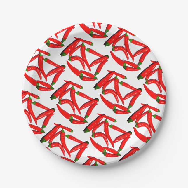 Stylish Hot Spicy Red Green Chili Pepper Paper Plate (Front)